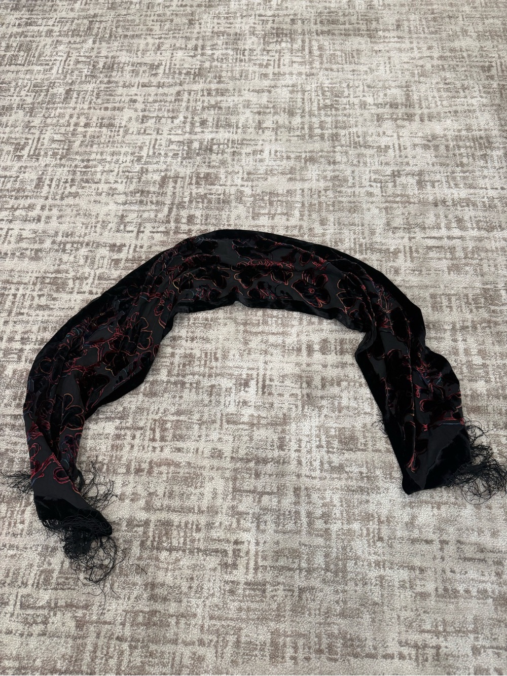 Andy Warhol Black Scarf with Red Floral Embroidery